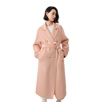 伊芙丽骆驼绒蚕丝经典双门襟收腰长毛双面呢大衣外套 粉色 165/88A/L  136斤以上