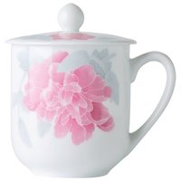 红官窑泡茶杯水杯带盖醴陵陶瓷杯大容量办公会议家用中式杯子釉下彩手绘 【热卖款】国色天香 450ml 1只 彩盒包装