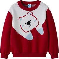 361°童装儿童圆领仿毛衫男女童年冬季小童时尚保暖童趣毛衣 海港红 101cm