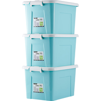 龙士达收纳箱塑料整理箱玩具杂物储物箱衣服内衣收纳盒有盖带滚轮周转箱 蓝色特大号100L 三只装