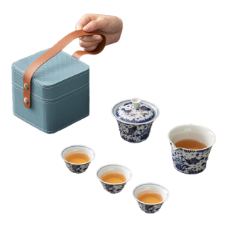 苏氏陶瓷 SUSHI CERAMICS）柴窑青花描金鱼藻纹盖碗旅行便捷茶具非遗大师苏爱珍作品