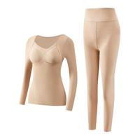 安之伴保暖内衣女士冬款带胸垫秋衣秋裤套装冬季修身内穿打底衫 肤色(自带胸垫-塑性且保暖) L