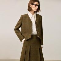 限尺码：LILY 女款复古老钱风格纹小香风绵羊毛百搭正肩高级感女士短外套