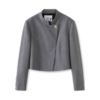 LILY 时尚设计感格雷系立领高级感灰色小个子短款静奢西装外套女