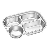 移动端、京东百亿补贴：百畅 316不锈钢分格餐盘儿童成人食堂打饭盒自助快餐饭盘餐具套装 316L抗菌四格餐盘