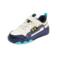 安德玛 童鞋男女童板鞋秋冬款皮革保暖缓震中大童户外休闲运动鞋 米白/蓝 38