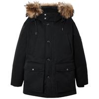 JACK&JONES 杰克·琼斯（JACK&JONES）男装冬季派克羽绒服抽绳连帽毛领可拆卸宽松纯色外套225412065 E40黑色 L （180）