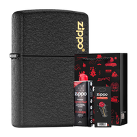 ZIPPO 之宝 防风煤油打火机 黑裂漆-经典商标  含油套装