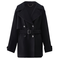 超V会员：欧时力 秋装 腰带中长100%美丽诺绵羊毛双面呢外套