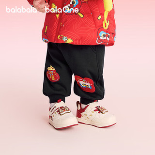 巴拉巴拉童装儿童加绒长裤男童2025春装拜年服女童宝宝裤子红福气吉祥 黑色90001 90