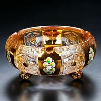 戬珏 欧式奢华高档水晶玻璃烟灰缸创意个性潮流多功能家用客厅烟缸珐琅 珐琅手绘烟灰缸 送垫子