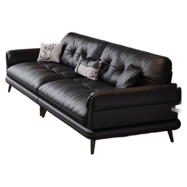 今日必买：沐眠 SF-628 头层牛皮沙发 2.6米 经典黑