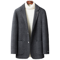 罗蒙 【50羊毛】西装领格子双面毛呢外套男大衣保暖羊毛大衣男士大衣