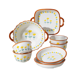 CERAMICS 佩尔森 陶瓷餐具碗碟套装家用简约釉下彩饭碗盘筷餐具整套山菊花8头