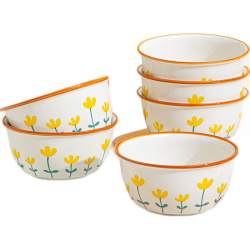 CERAMICS 陶瓷碗家用饭碗甜品碗加厚防烫碗 山菊花4.75英寸6只装