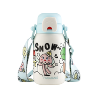 富光 FGA富光儿童保温杯316不锈钢女士吸管水杯大容量壶560ml 蓝色-560ml-便携背带