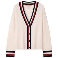 TOMMY HILFIGER 【羊绒混纺】Tommy Hilfiger女拼色宽松V领开衫毛衣外套