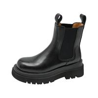 西遇切尔西靴女2024秋冬英伦风显瘦烟筒靴小个子增高厚底短靴 黑色短款(V3547566) 35