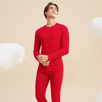 都市丽人保暖衣套装男玻尿酸圆领润肤纯色加中厚打底秋衣秋裤4W31A3 中国红 3XL