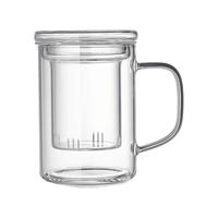 富光泡茶杯茶水分离玻璃杯办公室喝茶杯子男士个人高档花茶杯水杯 400ML-透明