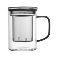 富光泡茶杯茶水分离玻璃杯办公室喝茶杯子男士个人高档花茶杯水杯 400ML-茶色