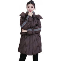 鸭鸭(YAYA)羽绒服女中长款2025冬季新款个性百搭条纹加厚连帽休闲保暖外套HY 黑咖色