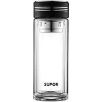 SUPOR 苏泊尔 双层玻璃杯办公泡茶杯男女士茶水分离杯车载水杯子500mL儒雅黑