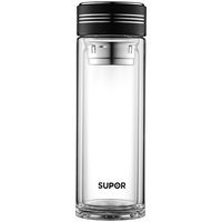 SUPOR 苏泊尔 双层玻璃杯办公泡茶杯男女士茶水分离杯车载水杯子400mL儒雅黑 儒雅黑 400ml