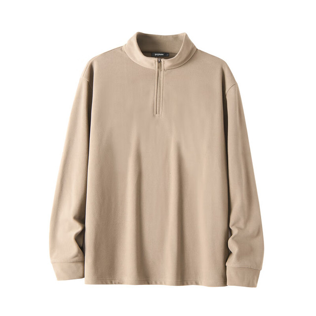 gxgjeans 25年秋新品 美式宽松半开襟长袖T恤 浅卡其