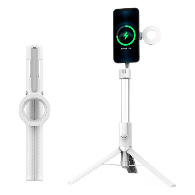 施吉客（SEAJIC）自拍杆三脚架磁吸手机支架自拍360°旋转美颜补光灯户外vlog便携华为小米通用1.7m 202MAX白 【白1.7m】超强磁吸|自带补光灯