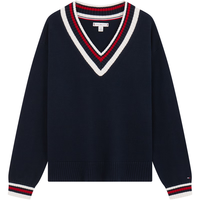 Tommy Hilfiger25秋冬女装经典复古美式学院风拼色V领套头针织衫 藏青色DW5 M （：110-120斤）