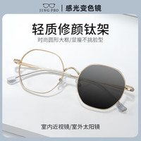 镜邦 近视眼镜商务大脸眼镜框男大黑框眉线眼镜框配变色眼镜Z 10002金色 超轻多边形钛架镜框 配1.56防蓝光变色镜片 默认灰色