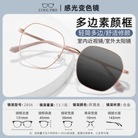镜邦 近视眼镜商务大脸眼镜框男大黑框眉线眼镜框配变色眼镜Z 2856玫瑰金 时尚多边形不挑人 配1.60防蓝光变色镜片 其他颜色