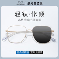 镜邦 近视眼镜商务大脸眼镜框男大黑框眉线眼镜框配变色眼镜Z 10010金色 时尚大框显脸小钛架 配1.60防蓝光变色镜片 默认灰色