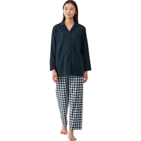無印良品 MUJI 无印良品（無印良品 MUJI）女式 无侧缝双层纱织 睡衣 家居服套装  深藏青色格纹