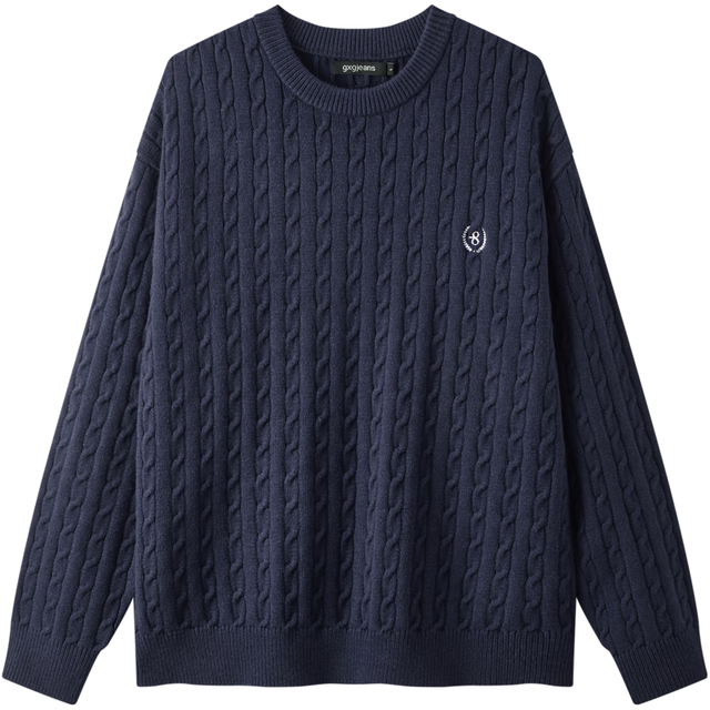 今日必买：gxgjeans 25年冬新品 美式刺绣绞花保暖毛衣针织衫 藏青色
