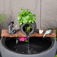 思伶菲陶瓷鱼缸石槽古法养鱼水循环装饰陶罐流水造景摆件水池花园喷泉 黑色中号陶罐+水泵