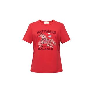 EP雅莹唐嫣同款棉刺绣宽松圆领短袖T恤 2026早春5301A 粉色 2XL M