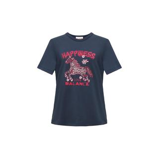 EP雅莹唐嫣同款棉刺绣宽松圆领短袖T恤 2026早春5301A 粉色 2XL M