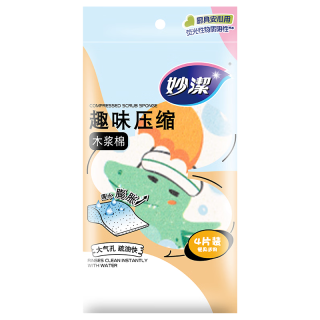 妙潔 妙洁趣味压缩木浆棉百洁布 厨房洗碗擦拭抹布 双面去油污海绵擦4片