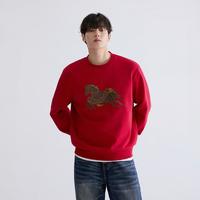 GXG 2026年春GXG圆领卫衣新年红色卫衣男贴布绣长袖上衣