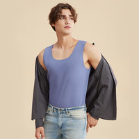 都市丽人保暖背心男士上衣修身罗纹绒无袖马甲秋冬保暖打底背心内衣4W34A3 极地蓝 XL