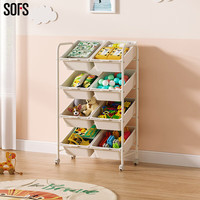儿童玩具收纳架宝宝分类整理置物架可移动落地多层储物柜玩具箱架 2x4全米白