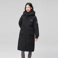 雪中飞2025秋新款长款羽绒服女士运动时尚保暖过膝连帽时尚外套 黑色|8056 2XL /175/96A