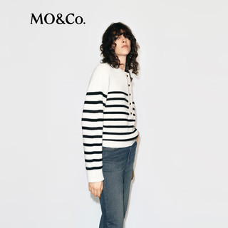 MO&Co.条纹毛衣2025冬美丽诺绵羊毛亨利领半开襟宽松智性MBE4SWTT02 白黑条色 M /165