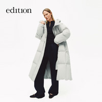 edition羽绒服女2025冬季侧开衩连帽长款轻暖鹅绒羽绒服大衣 雪岩灰 M