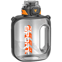 TKK吨顿桶水壶大容量运动水杯男士吨墩水瓶耐高温tritan塑料杯子 黑色【可装开水+背带】  2100ml