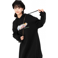 LAGOGO休闲连帽印花连衣裙女拉谷谷春季宽松黑色简约A字裙 黑色(W1) M 160/38