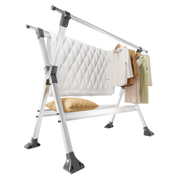 美丽雅晾衣架落地折叠铝合金伸缩晾衣杆挂架阳台晒被子室内外移动晒衣架 高端款-铝合金四杆1.36-2.32米