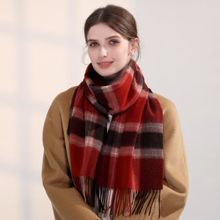 达芬奇密码 100%绵羊毛围巾 约克酒红格23# 180*30cm